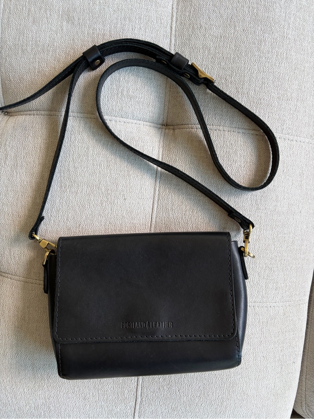 Portland Leather Black Metro Crossbody Shoulder Bag with Gold Hardware